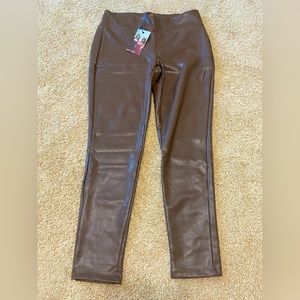 Kendall & Kylie Faux Brown Leather Pants with fleece interior lining.